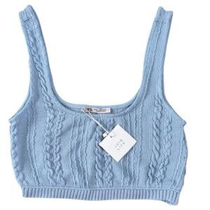 Zara Join Life Cable Knit Light Blue Cropped Tank Top Size Medium NWT
